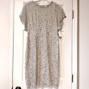 Adrianna Papell Silver Sequin Midi Dress